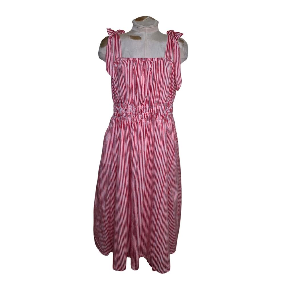 Lands End Women's Textured Tie Shoulder Midi Dress Size L